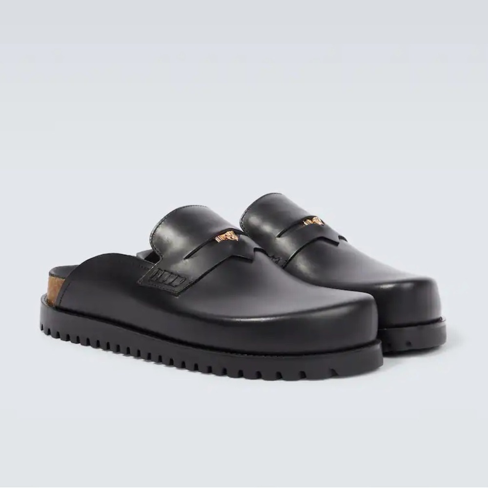 Men’s Versace Medusa Mules in black leather